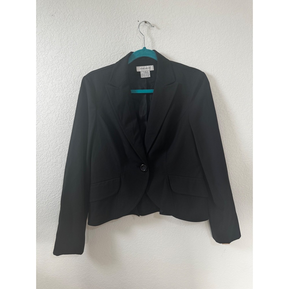 Nine‎ West Women Black One Button Blazer Jacket Size 8